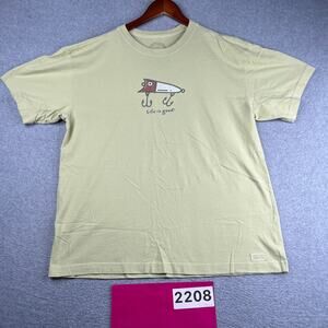 Life Is Good Fishing Lure Graphic Print T Shirt Green Large Mens Casual